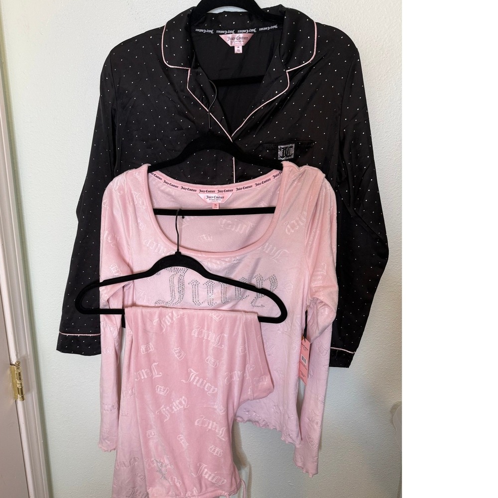 Juicy Couture 3pc Pajama Set large Pink Stripe Rhinestone‎ Bling Y2K McBling PJS